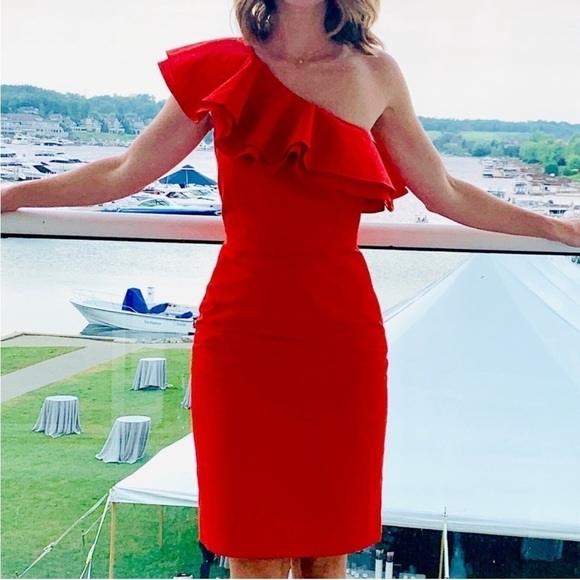 J Crew Faille One-Shoulder Ruffle Dress Size 8P Cocktail Sheath Kelly Green - Picture 7 of 14